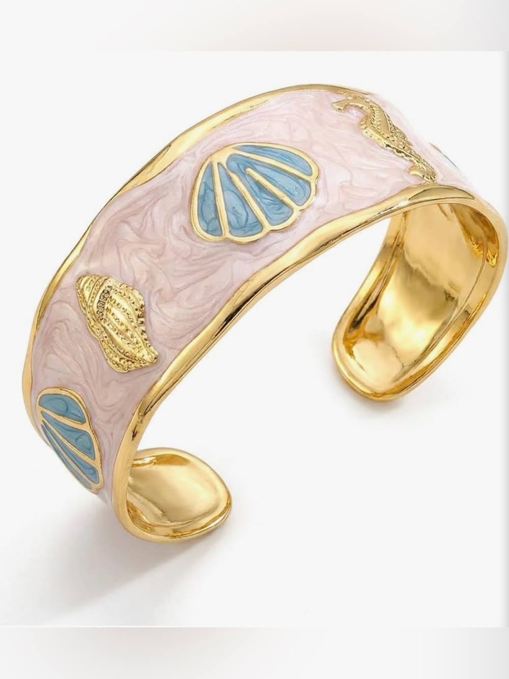 NEW 18K Gold Plated Enamel Gold-Tone Pink Enamel Seashell Bracelet
